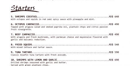 New menu of the Maria restaurant New menu of the Maria restaurant