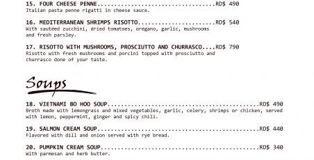 New menu of the Maria restaurant New menu of the Maria restaurant