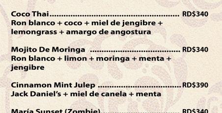 New menu of the Maria bar New menu of the Maria bar