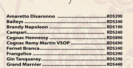 New menu of the Maria bar New menu of the Maria bar