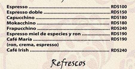 New menu of the Maria bar New menu of the Maria bar