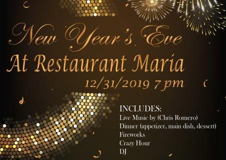 Celebrate New Year's Eve at the Restaurant Maria! Celebrate New Year's Eve at the Restaurant Maria!